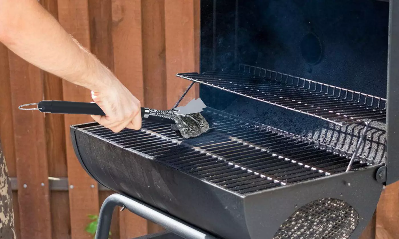 iMounTEK 16.5" Stainless Steel Triple Head BBQ Grill Cleaning Brush w/ Scaper