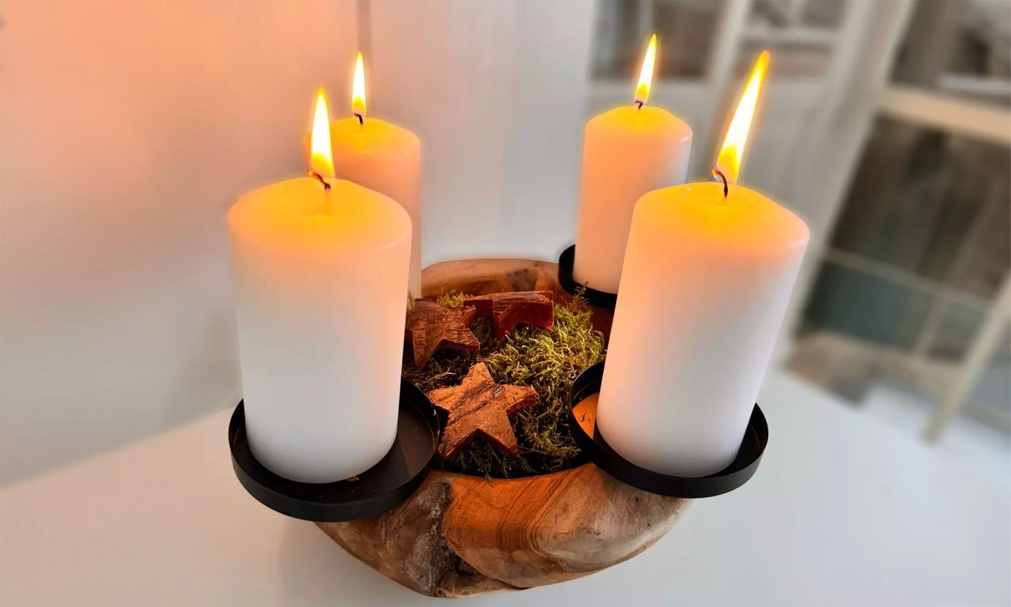 Adventskranz aus Wurzel-Teakholz