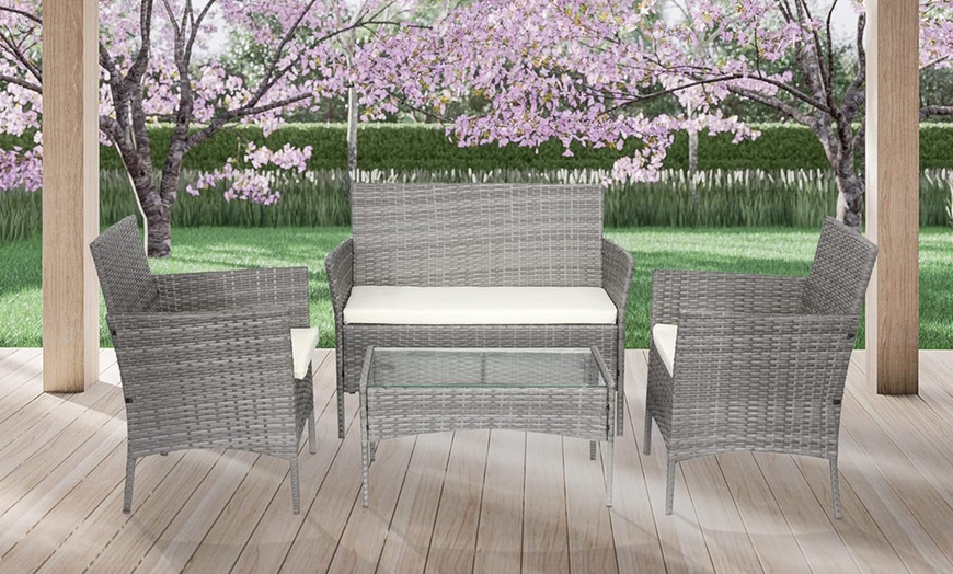 Image 4: Four-Seater Wicker Garden Furniture with Table