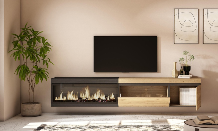 Image 17: Mueble de TV en suspensión con 3 módulos y espacio de almacenaje