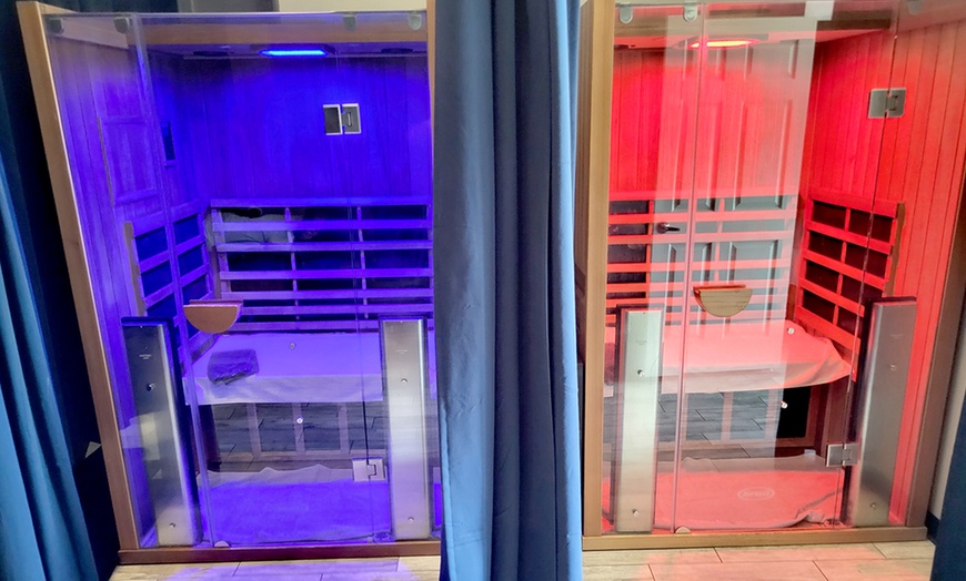 Image 1: 1 or 3 50-Minute Infrared Sauna Sessions with Optional Cold Plunges 