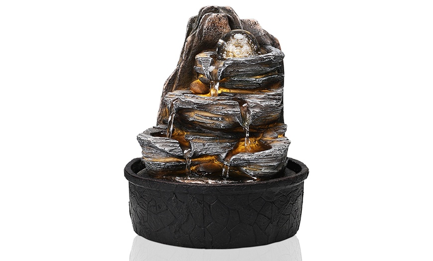 Image 5: Tiered Rock Cascading Tabletop Water Fountain with LED Crystal Ball
