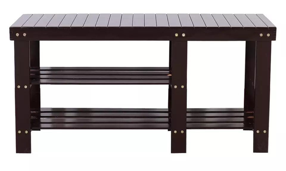 35" Strip Pattern 3 Tiers Bamboo Stool Shoe Rack Coffee