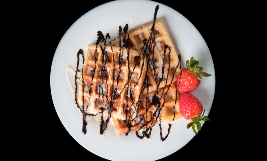 Image 2: For One or Two: Choice Of Pancake Stack or Waffle w/ a Hot/Cold Drink