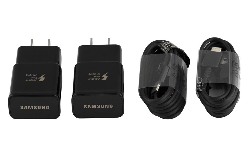 Image 2: Samsung Fast Charger 2 Pack OEM with 2 USB C Type C Cables S8 S9 Plus Note 8/9