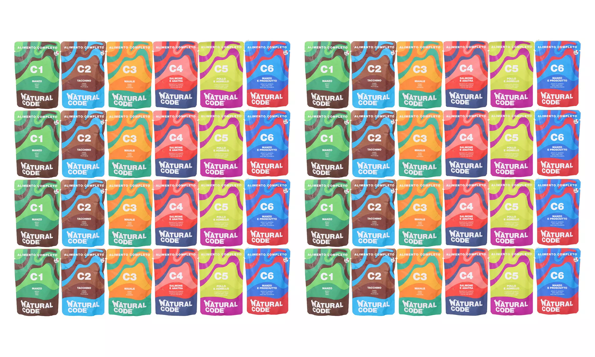 12, 48 o 60 bustine di alimenti per gatti Natural Code