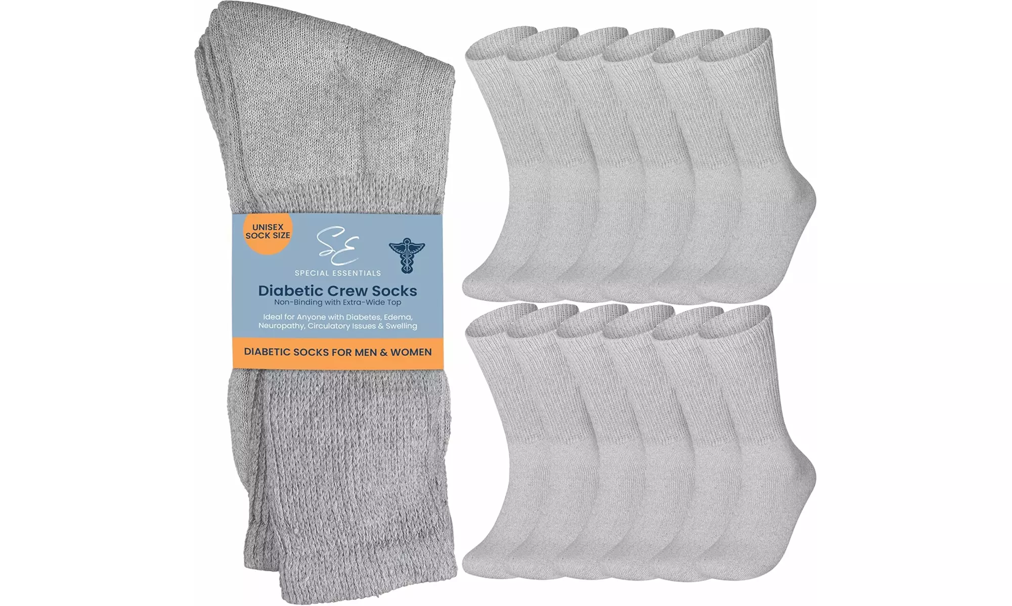 Special Essentials 12 Pairs Cotton Diabetic Socks for Men and Women Crew Socks