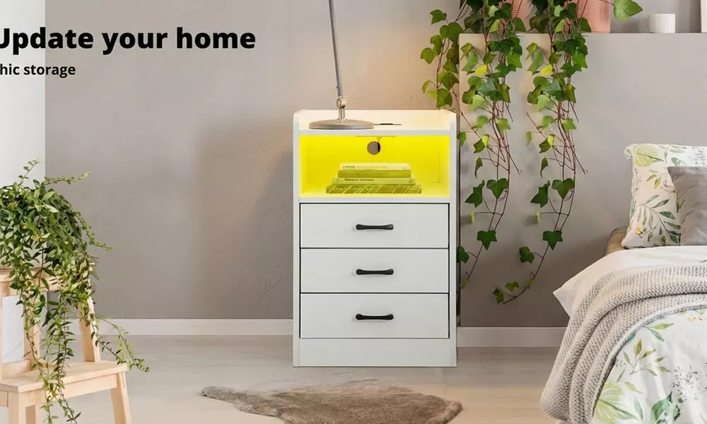 Levede LED Bedside Table – 3 Drawer Smart Nightstand