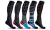 DCF Light Weight Dots & Stripes Knee High Compression Socks (5 Pairs)
