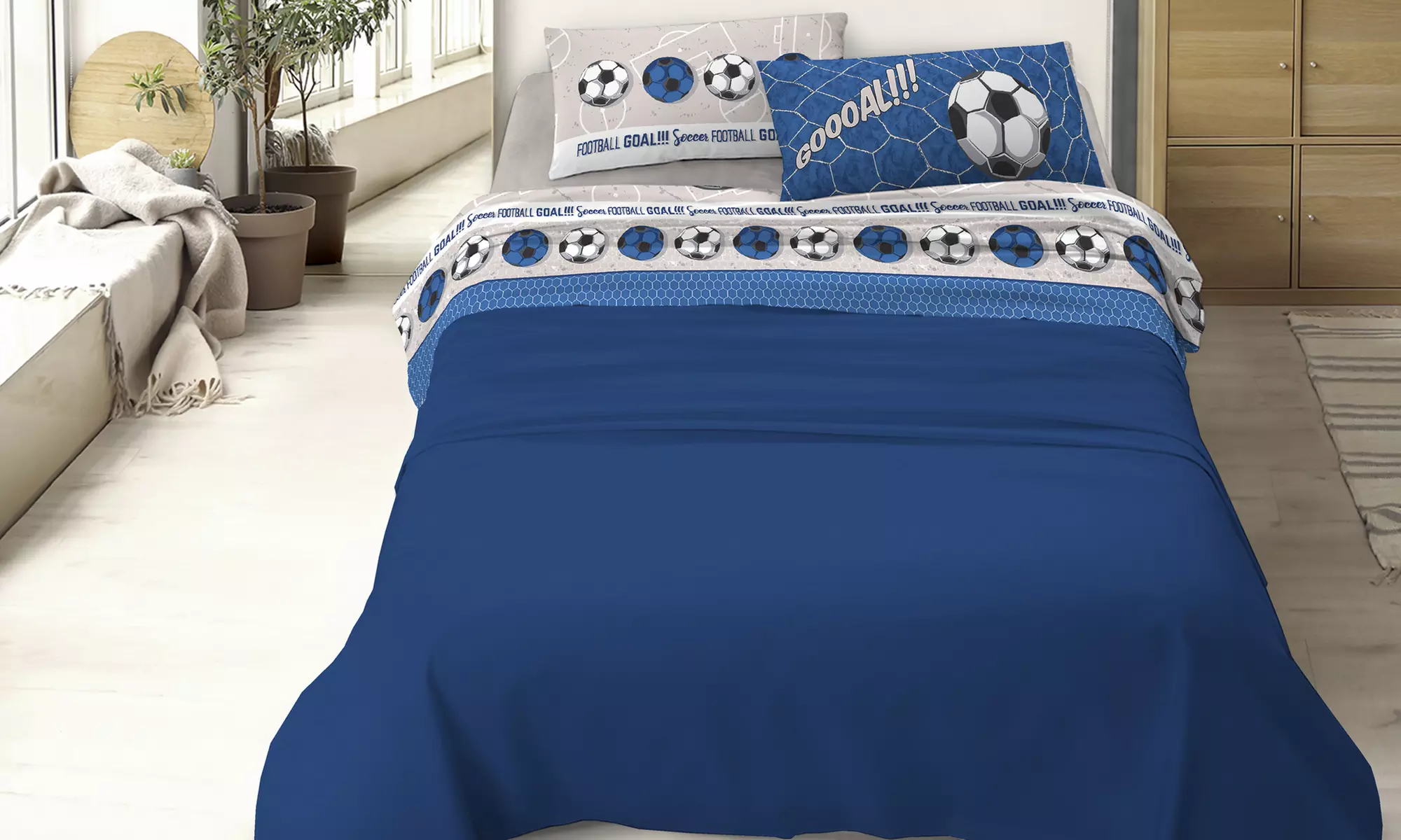 Completo lenzuola in cotone con design calcistico