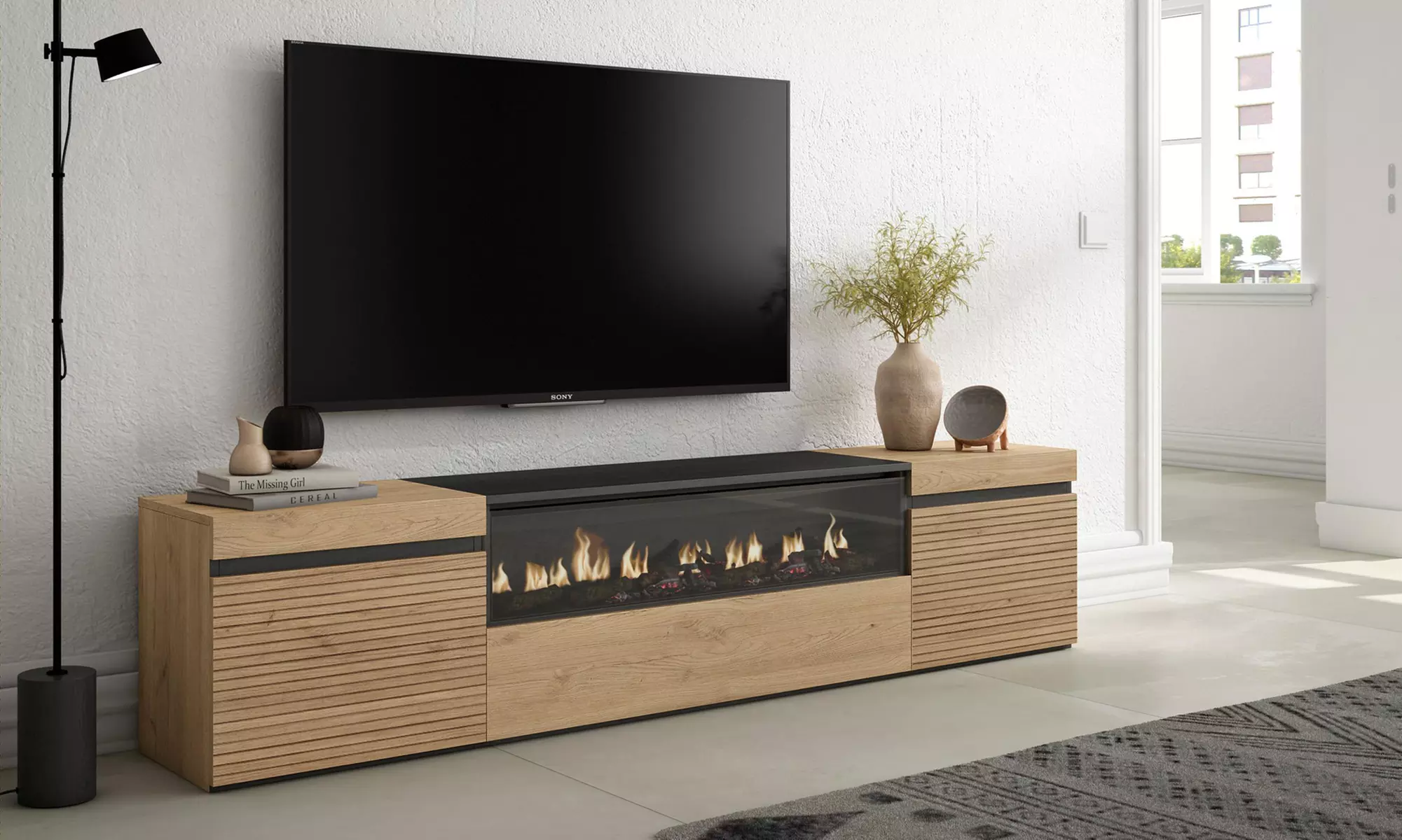 Meuble TV avec ou sans cheminée électrique LED