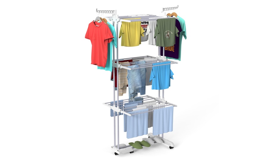 Image 7: Four-Tier Collapsible Large Space Stainless Steel Clothes Drying Rack 