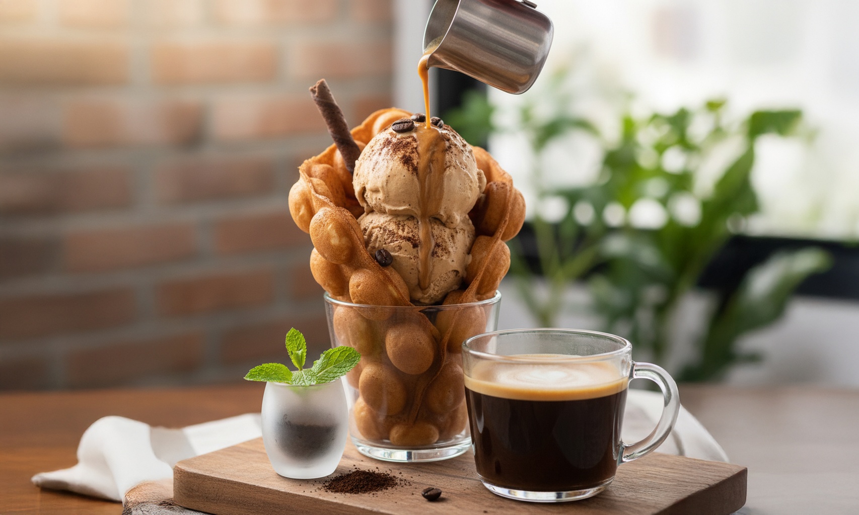 Bubble Waffle mit Eiskugel inkl. Kaffee für 1, 2 oder 4 Personen