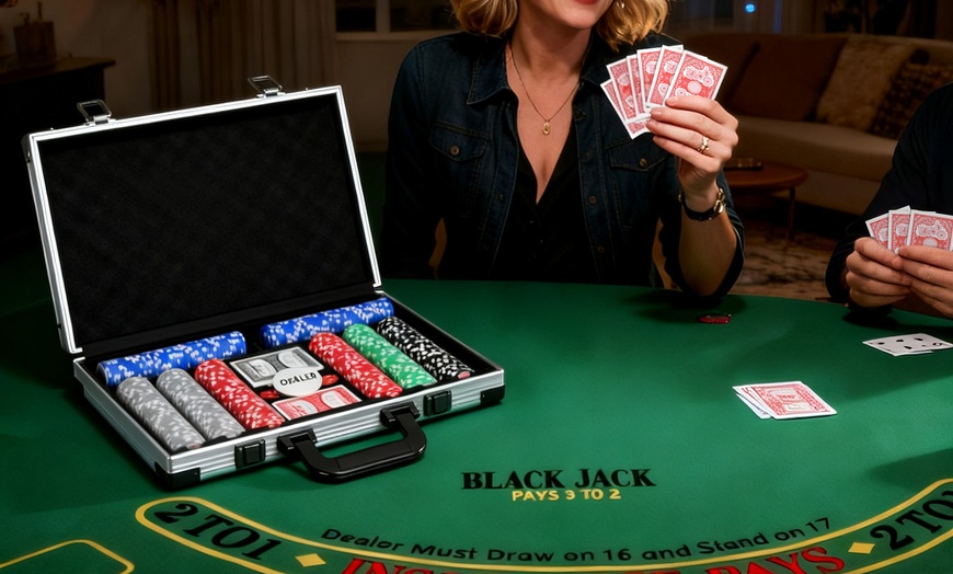 Image 4: SPORTNOW Poker Set and Foldable Poker Table 