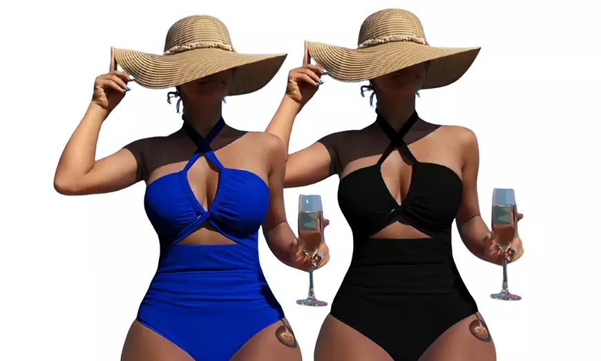 Image 1: Maillot de bain avec décolleté plongeant et devant croisé