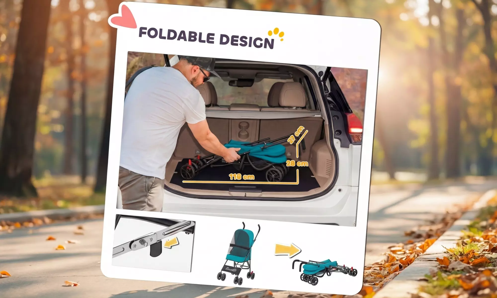 PawHut Foldable Pet Stroller with Canopy