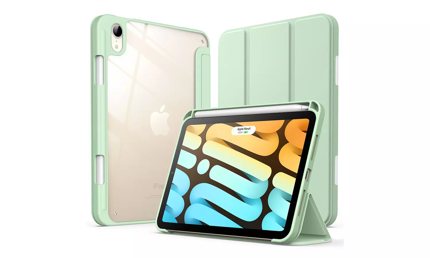 Clear Back Case for iPad mini 6 with Pencil Holder, Slim Stand Shockproof Cover