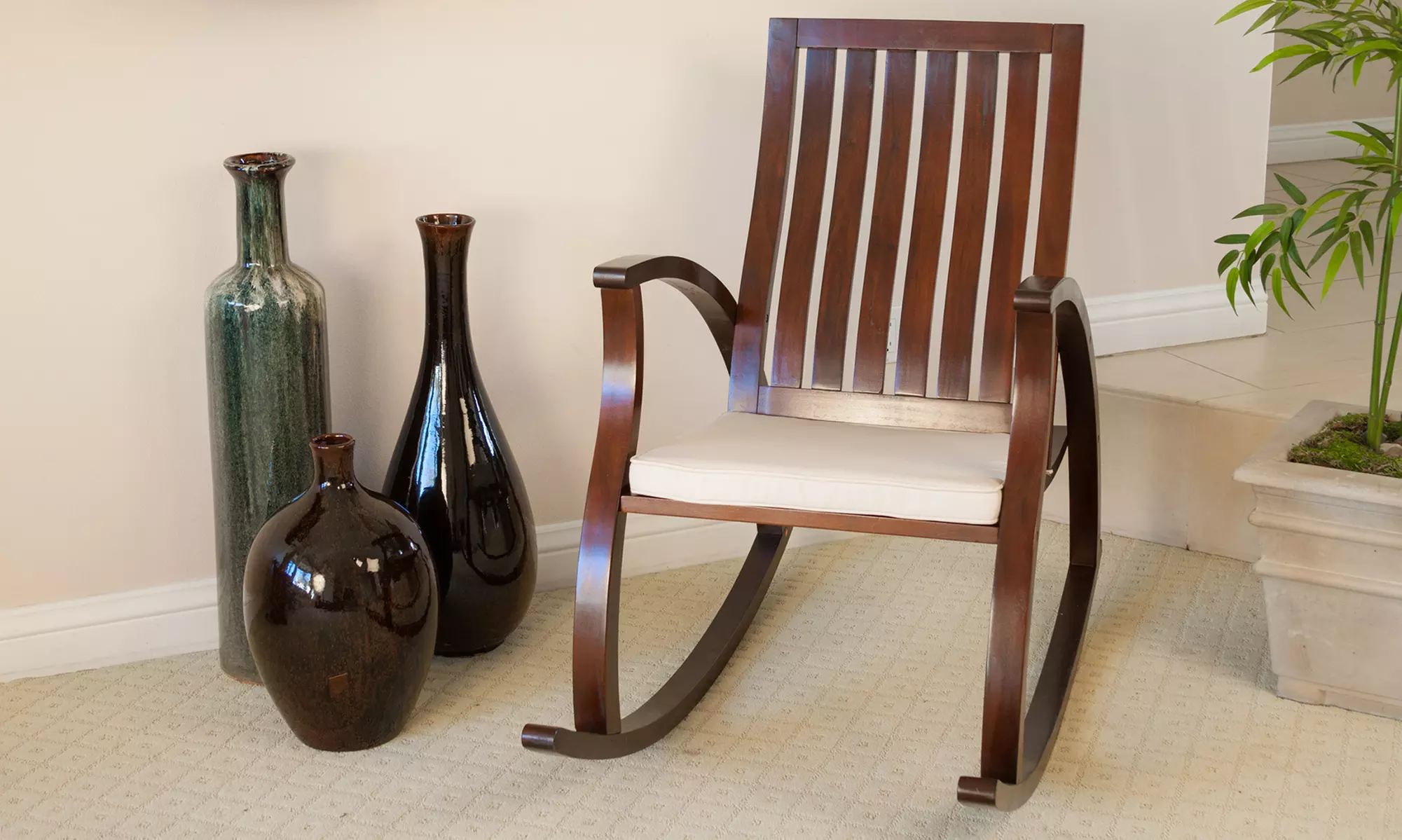 Panel-Back Wooden Mahogany Rocking Chair - Primary Image