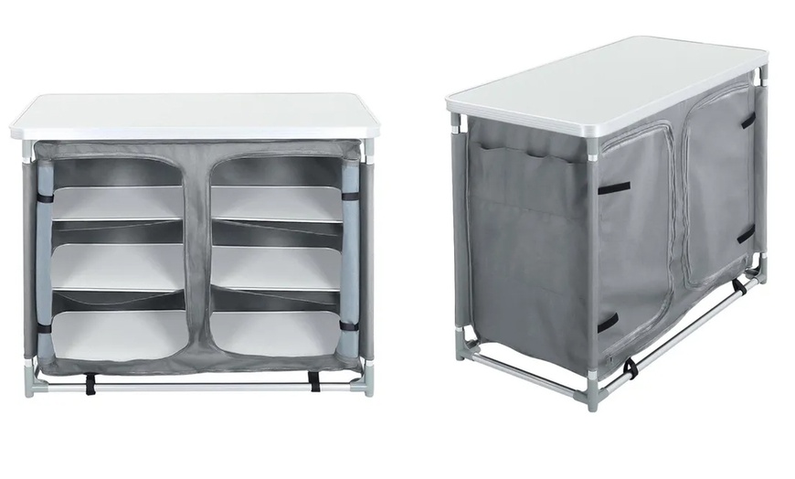 Image 3: Folding Camping Kitchen with Six-Shelf Storage and Carry Bag