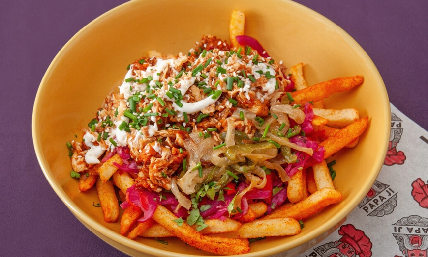 Image 9: Indian Fusion Food:For 1 or 2: Any Wrap, Burger, Loaded Box/Naan Pizza