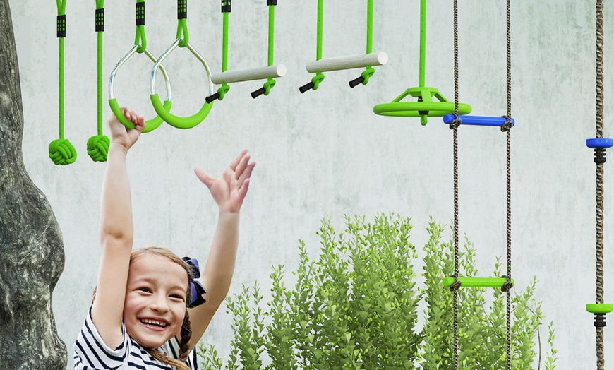 Image 2: Aiyaplay Obstacle Course for Kids, with 10-Piece Slackline Kit