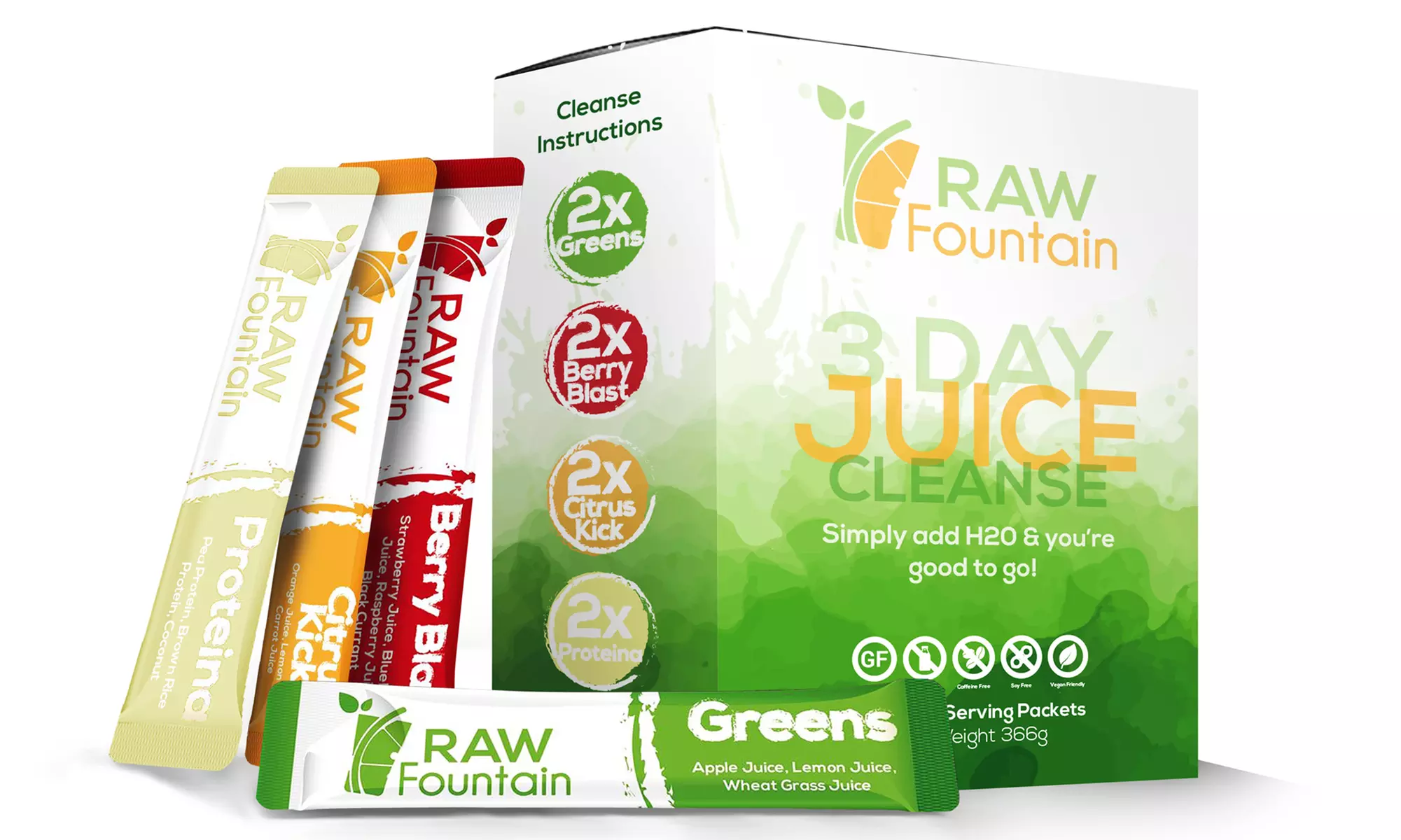 Raw Fountain - 3 Day Juice Cleanse Detox 24 Powder Packets - Weight Loss Program