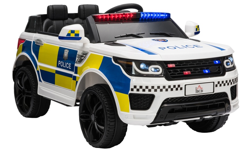 Image 2: HomCom 12V Kid Electric Ride On Police Car with Remote Control