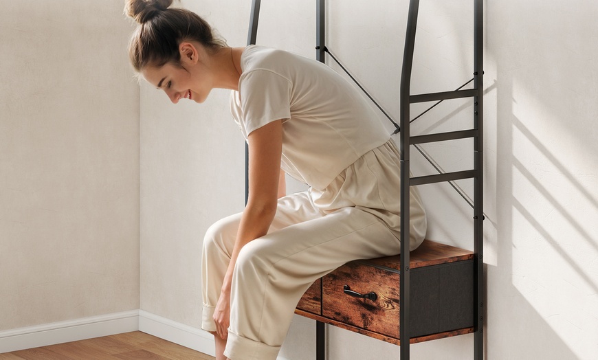 Image 10: HomCom Coat Rack with Shoe Storage Bench and Hooks