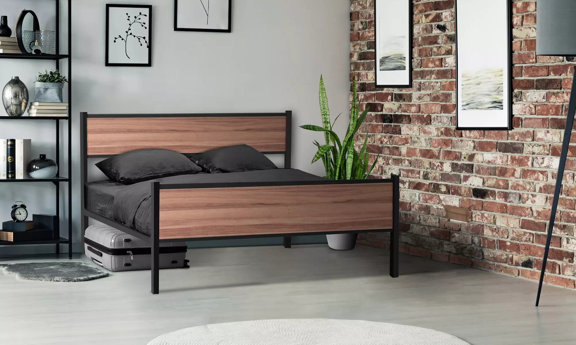 Lit style industriel Texas de la marque Sampur avec sommier inclus, matelas au choix en option, livraison offerte - Primary Image