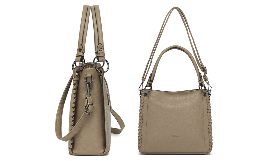 Image 16: Miss Lulu Women PU Leather Crossbody Handbag with Woven Accents