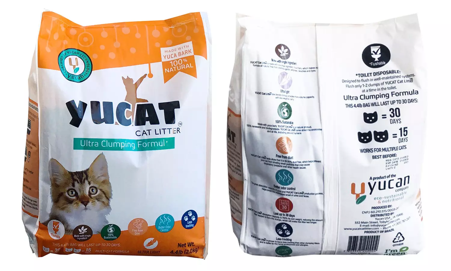 YUCAT Clumping Cat Litter, single ingredient, flushable