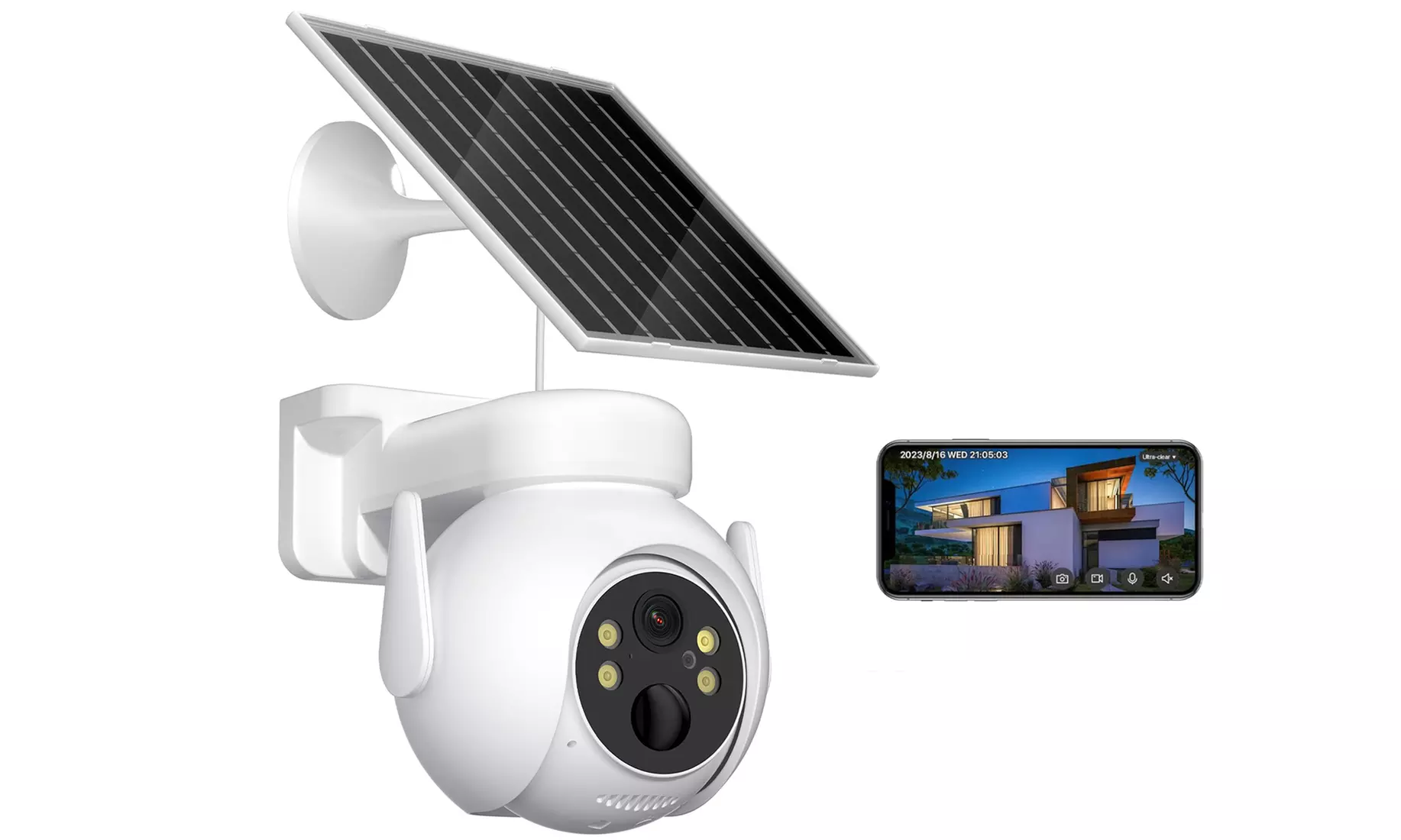 Caméra de vidéosurveillance avec recharge solaire, vision nocturne, inclinable jusqu’à 180° - Primary Image