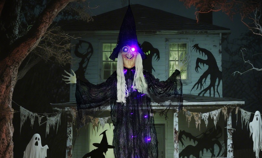 Image 16: Outsunny Voice Activated Halloween Animatronics Witch