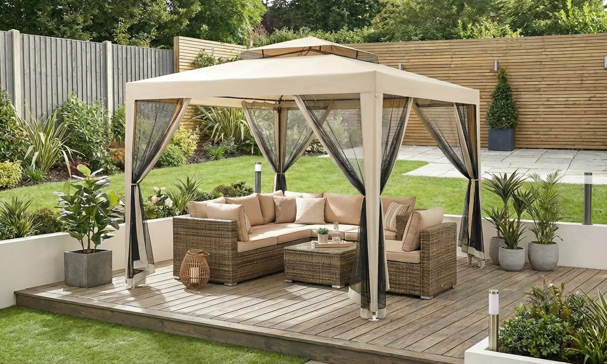 Outsunny 3 x 3m Party Gazebo with Mesh Sidewalls and Vented Roof