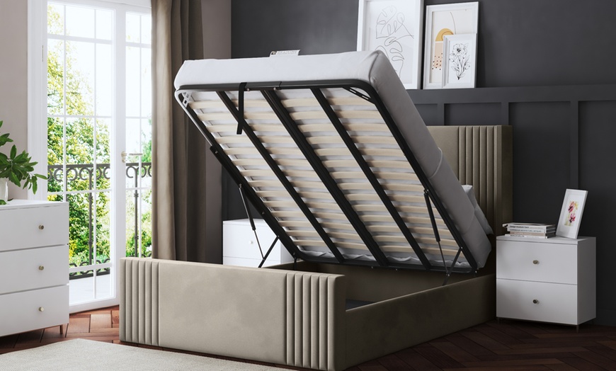 Image 4: DS Living Elara Winged Panel Bed With Ottoman Gas Lift