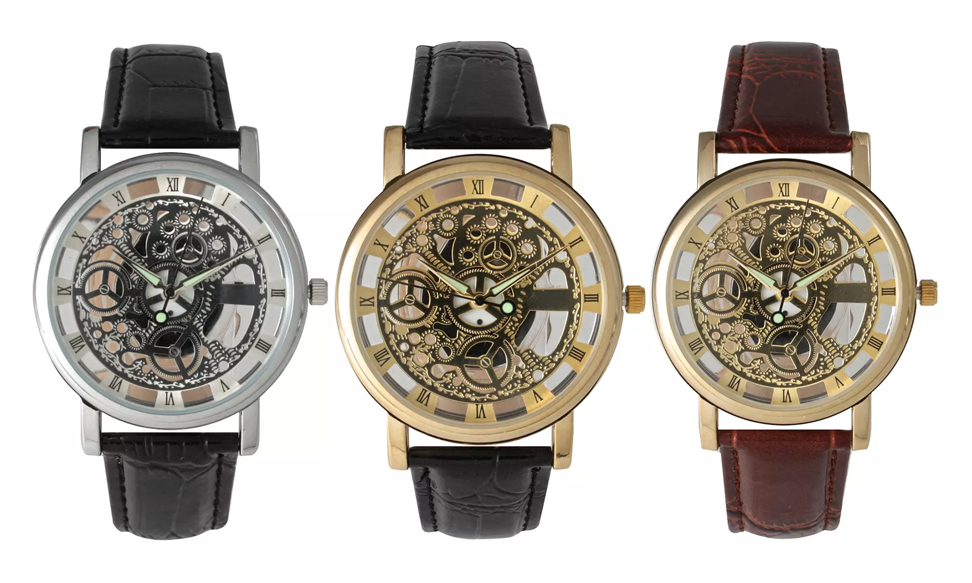 Men's Skeleton-Dial Quartz Watch - Primary Image