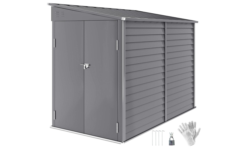 Image 6: Outsunny Galvanised Metal Garden Shed with Foundation Kit 5ft x 9ft 