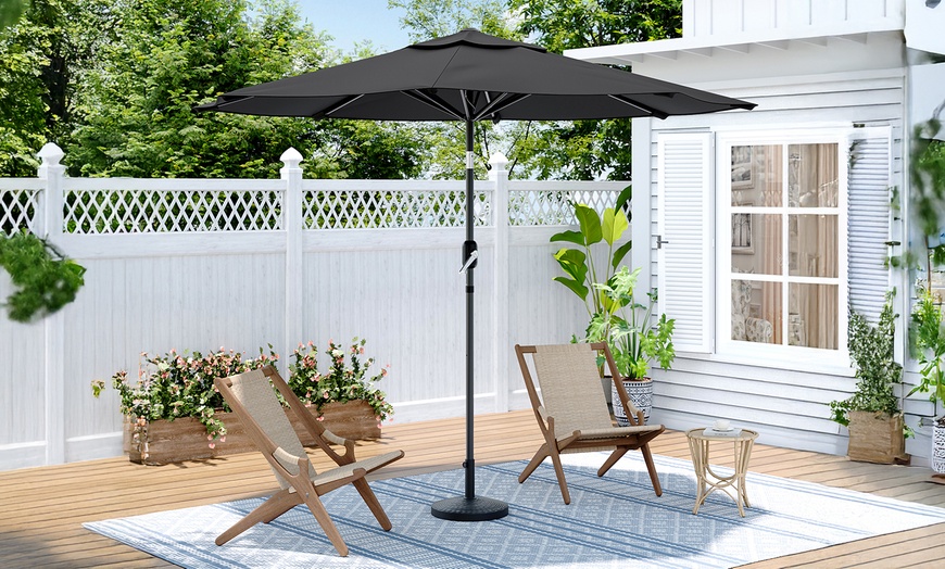 Image 23: Large 3m Black Rotating Outdoor Parasol with Multiple Base Styles