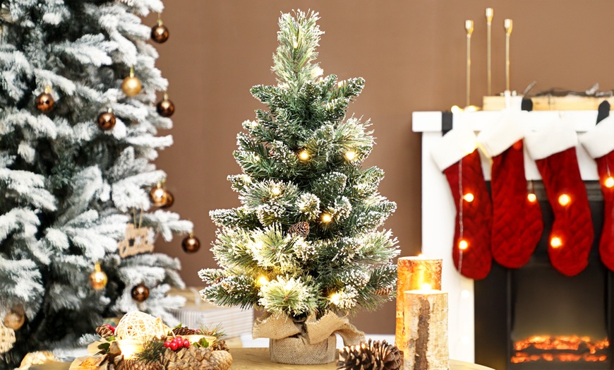 Image 11: Prelit Small Christmas Tree, Snow Flocked Tabletop Xmas Tree
