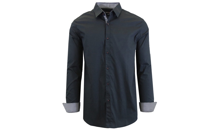 Image 3: Men's Long Sleeve Solid and Printed Slim-Fit Dress Shirt (S-5XL)