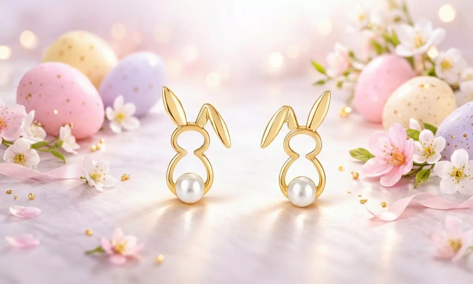 Gold-Tone Easter Bunny Pearl Stud Earrings