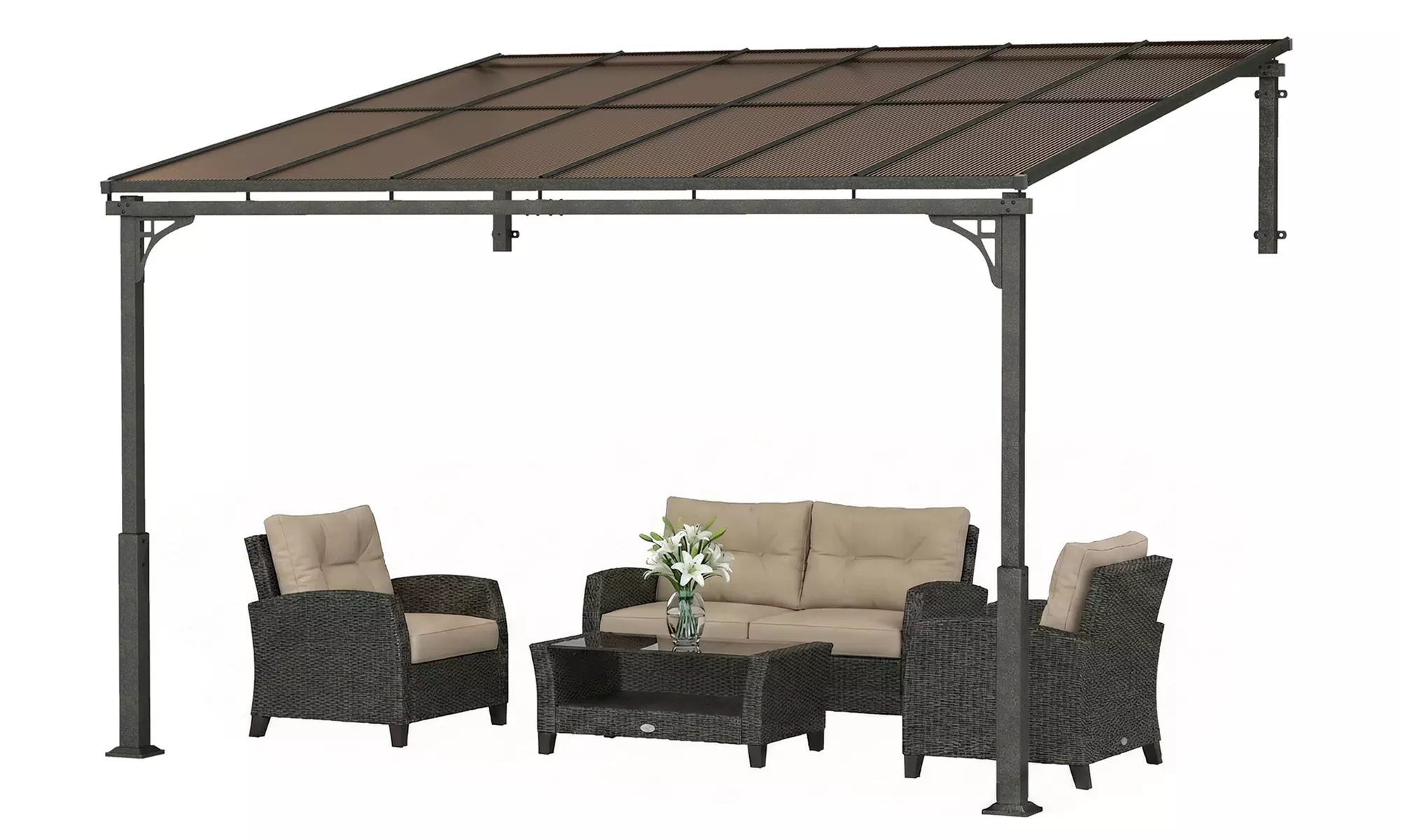 Outsunny Lean-To Pergola with Polycarbonate Roof and Galvanised Frame