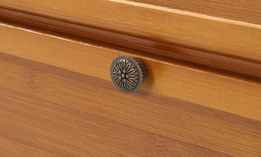 Image 12: Freestanding Bamboo Clothes Rack with Shelves for Storage