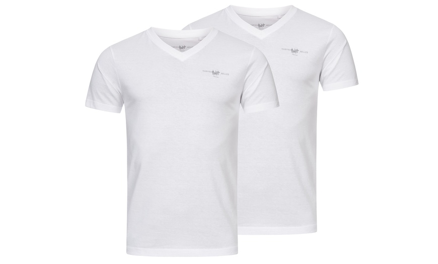 Image 6: 2er- oder 4er-Set Harvey Miller Herren T-Shirt mit V-Ausschnitt
