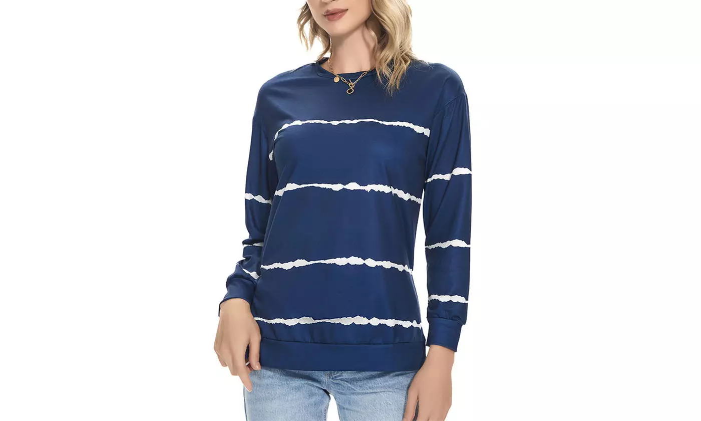 Women Long Sleeve Crewneck Casual Side Split Pullover Tops
