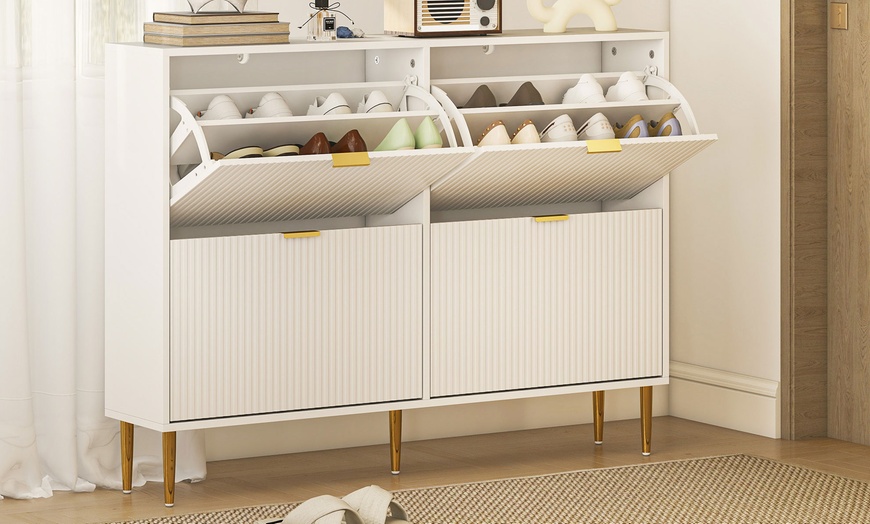 Image 6: HomCom Narrow Shoe Cabinet with Four Flip Drawers