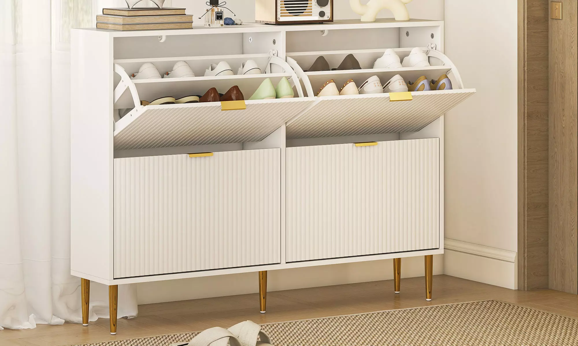 HomCom Narrow Shoe Cabinet with Four Flip Drawers