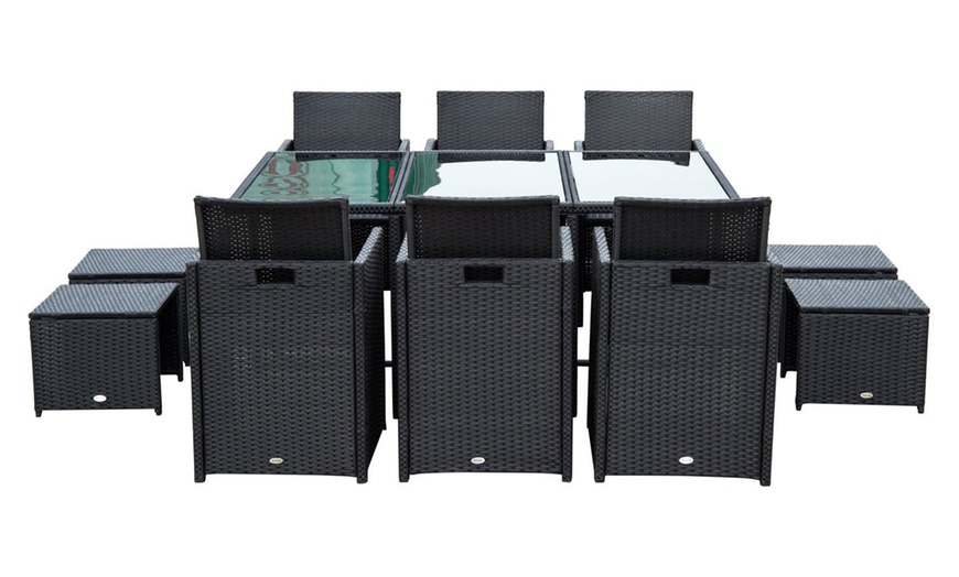 Image 7: 10 Seater Outsunny Rattan-Effect Patio Dining Set with Glass-Top Table