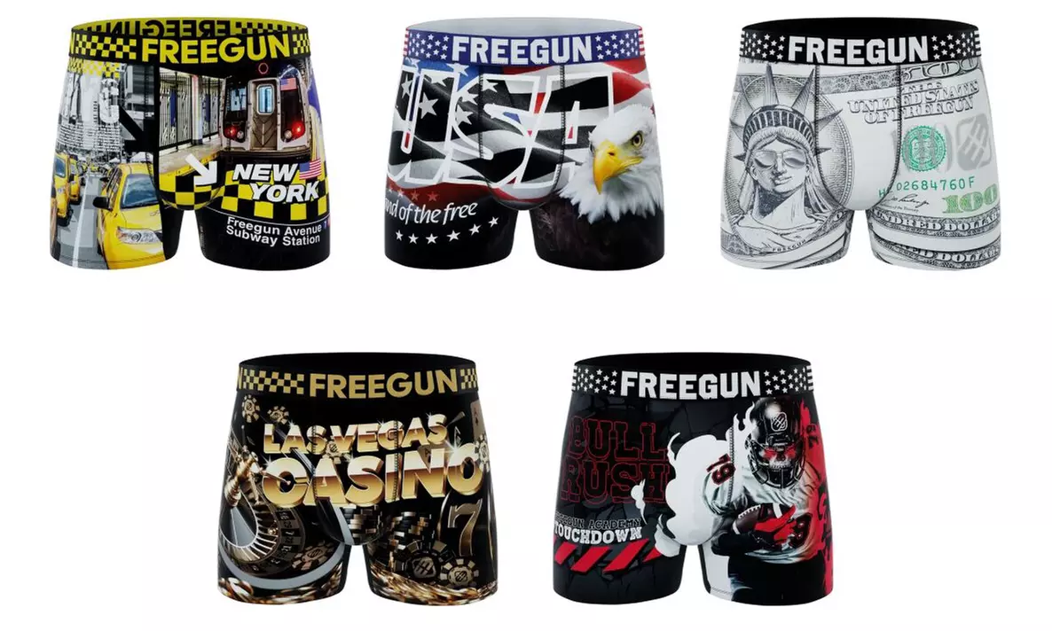 Lots de 5 boxers en microfibre divers univers FREEGUN pour homme