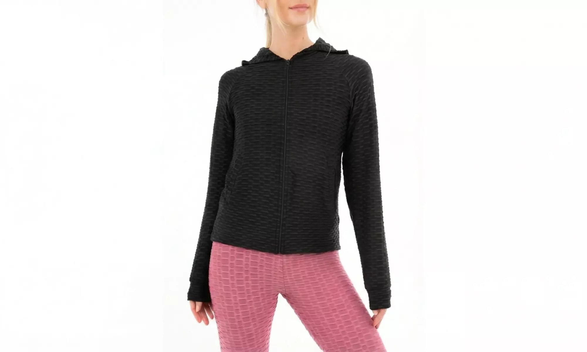 Honeycomb Texture Zip-Up Jacket with Elasticated Waist